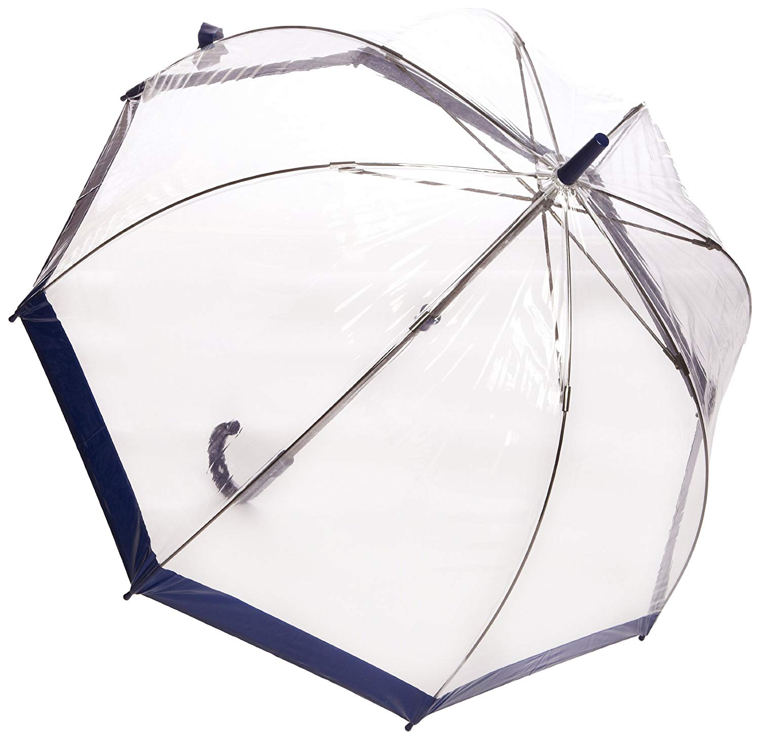 Fulton Birdcage Umbrella Navy, Dome Shaped, High Grade Clear PVC, Navy Border - Image 2