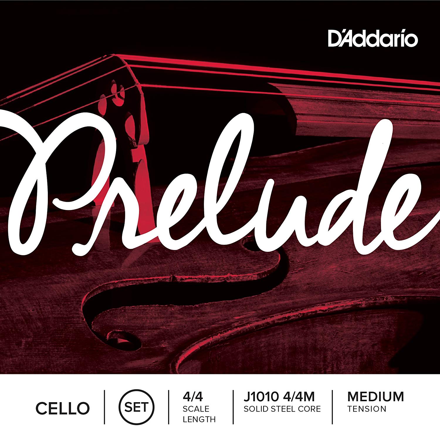 D’Addario J1010 Prelude Cello String Set, 4/4 Scale Medium Tension (1 Set) -Solid Steel Core, Warm Tone, Economical, Durable