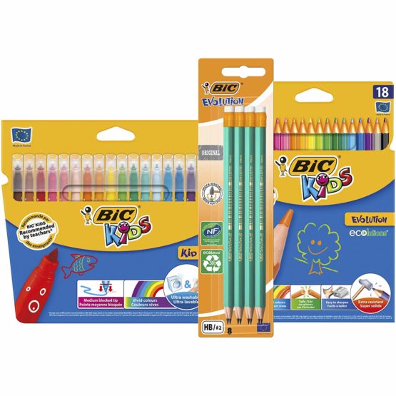 BIC Evolution Original Eraser Graphite Pencils, BIC Kids Couleur Felt Pens, BIC Kids ECOlutions Colouring Pencils, Set of 1