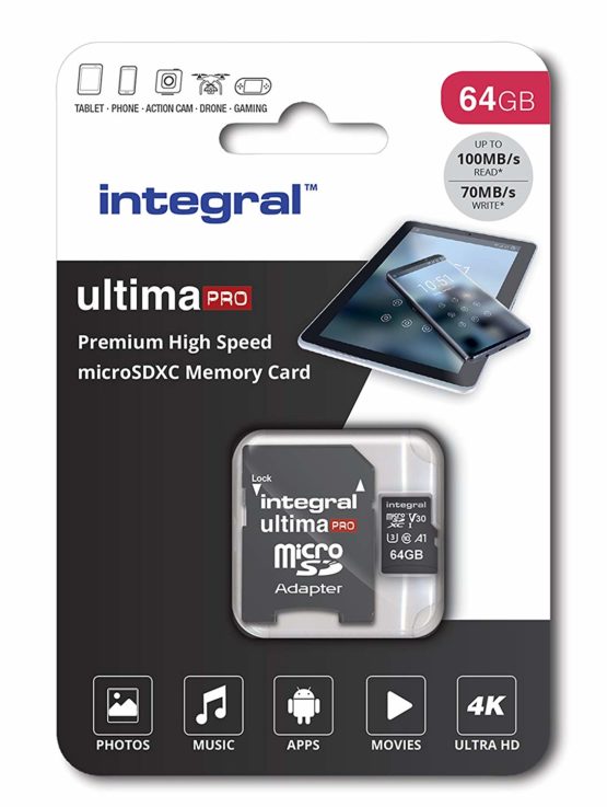 64GB Micro SD Card 4K Ultra-HD Video Premium High Speed Memory Microsdxc Up To 100MB/S V30 UHS-I U3 A1 C10, by Integral