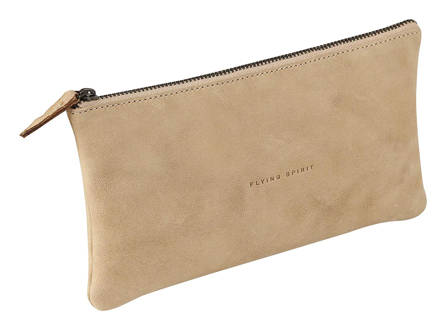 Clairefontaine 103513C - A flat pencil case Flying Spirit 22x11 cm, in aged lambskin, Beige, 22 centimeters