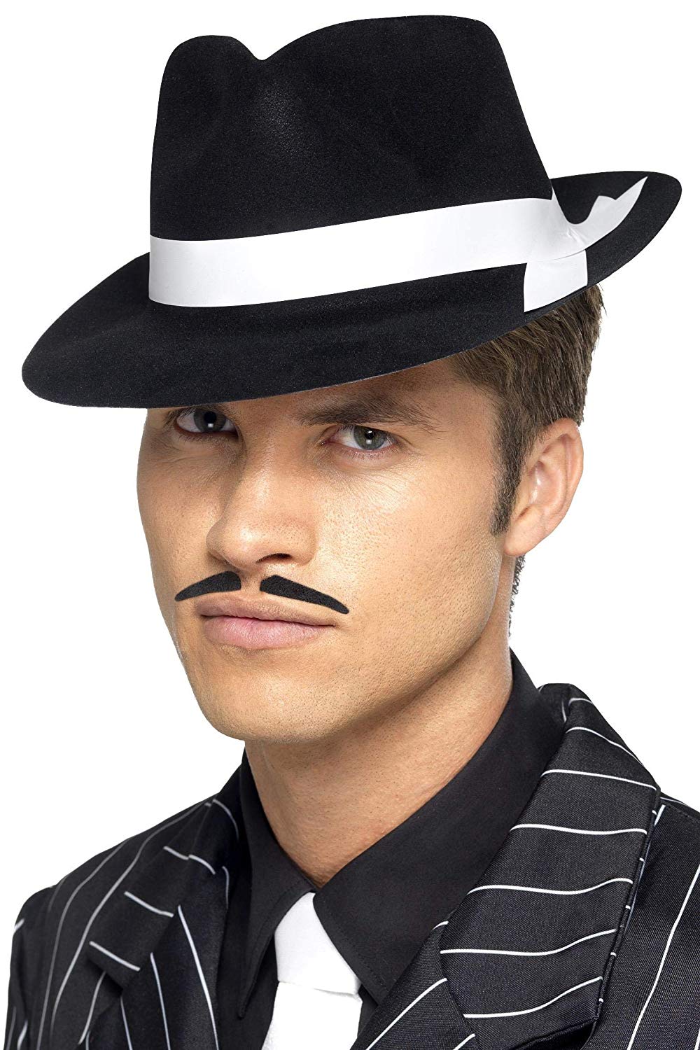 Al Capone Hat, Black, with Band, Flocked Plastic