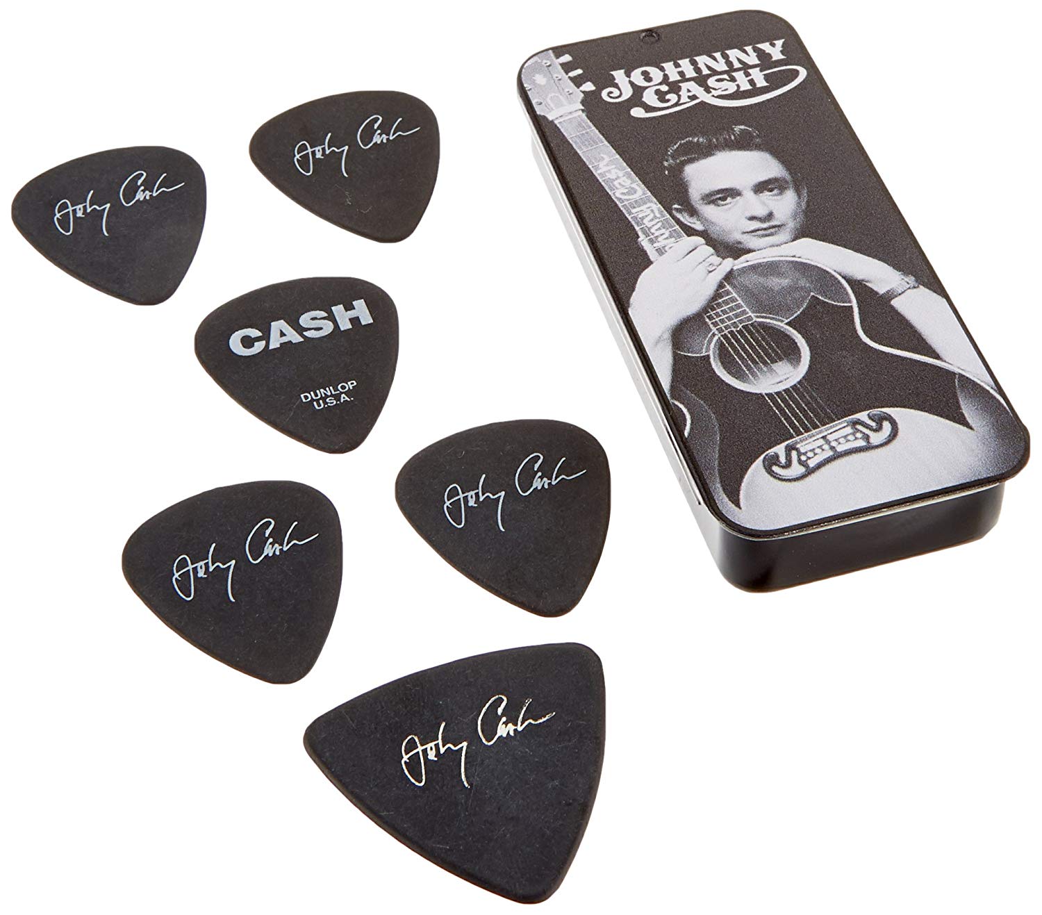 Jim Dunlop JCPT01M Johnny Cash Memphis Medium Pick Tin EA, Assorted Colors