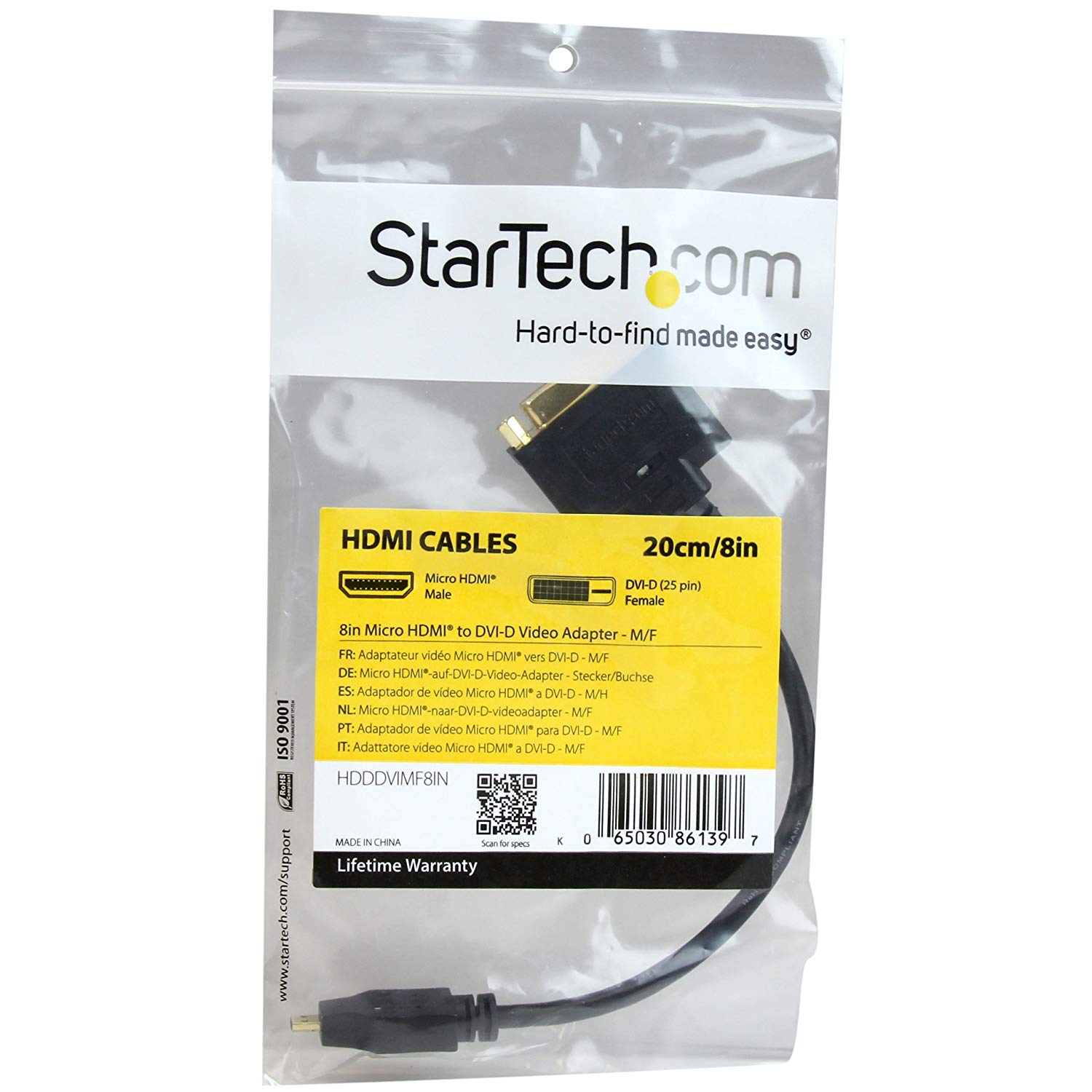 StarTech.com 8in Micro HDMI to DVI-D Adapter M/F, 8in Micro HDMI to DVI Cable - Image 4