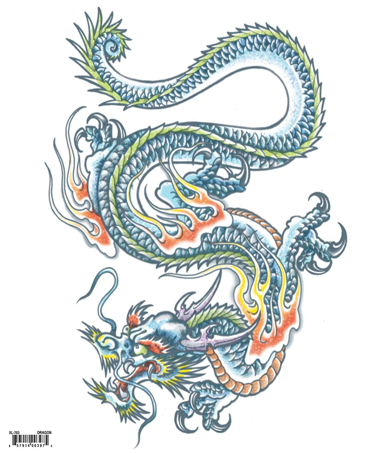 Epic Armoury MW-130033 XL Dragon Temporary Tattoo Transfer, Unisex Adult, One Size, Flesh/Multi
