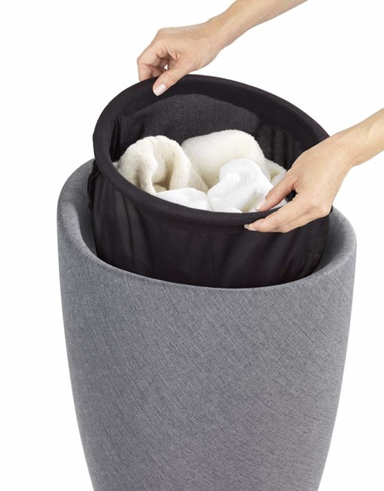 Wenko Candy Grey Linen Look-Bathroom Stool, bin with Removable Laundry Bag, 36 x 36 x 50.5 cm - Image 3