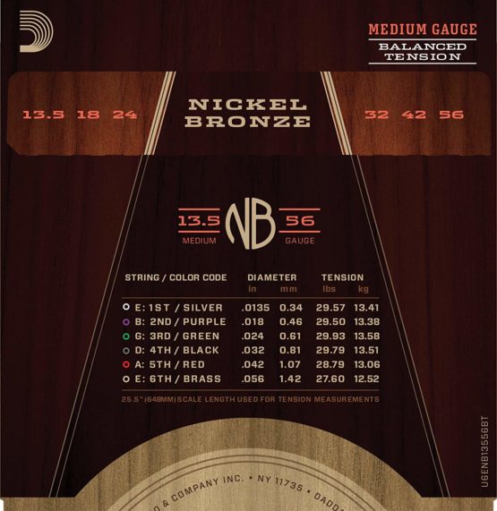 D'Addario Guitar Strings - Acoustic Guitar Strings - Nickel Bronze - For 6 String Guitar - Increased Corrosion Resistance - Full Tonal Spectrum - NB13556BT - Medium (Balance Tension), 0135-056 - Image 3