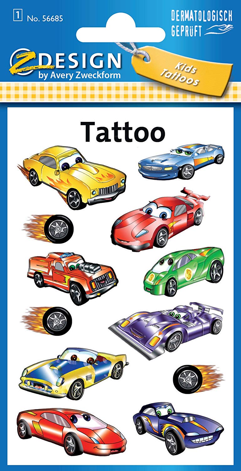 Avery Zweckform 56390 Children's Tattoos (Temporary Transfer Film, Dermatologically Tested) 12 Designs Cars - Image 2