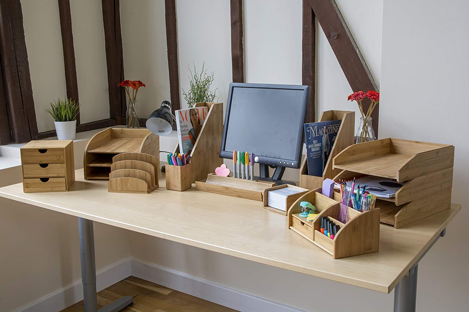 Osco Bamboo Letter Holder & Mail Sorter, Natural Bamboo Desk File Rack - Image 3
