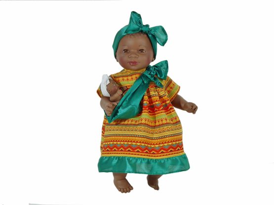Nines Artesanals d'Onil Ref.1265 Maha is an Ethnic Doll Characteristic and Colorful Dress. in Addition, on her Head she Wears a Very Striking Bow. She Comes with a Small Baby, Mix - Image 2