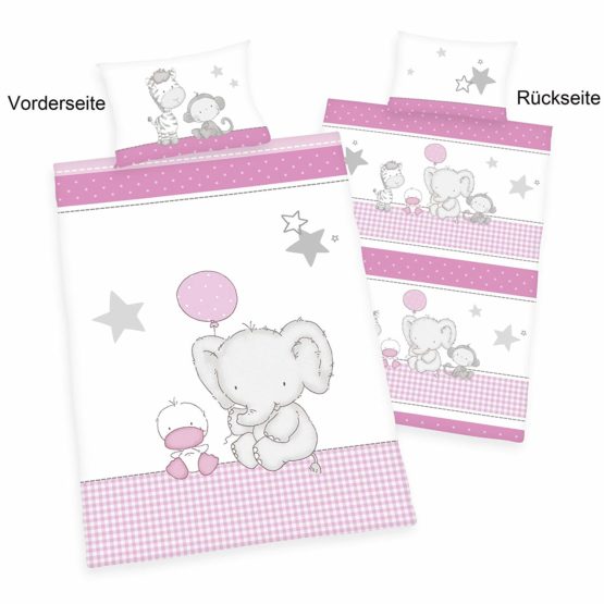 Herding BABY BEST Toddler Bedding Set, Reversible Motif Jana Elephant, Duvet cover 100 x 135 cm, Pillow case 40 x 60 cm, Cotton/Renforcé - Image 2