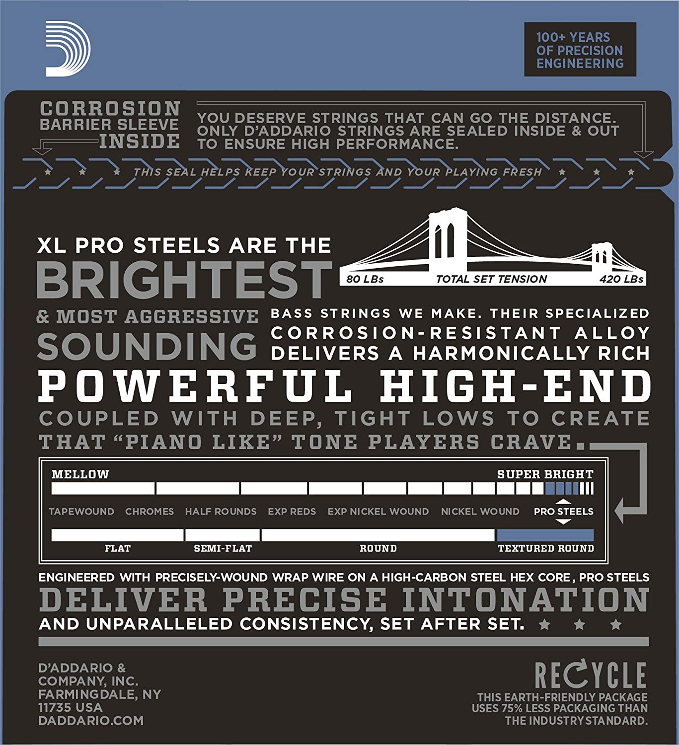 D'Addario XL ProSteels Bass Guitar Strings - EPS230 - Long Scale - Heavy, 40-95, Multicolor, Heavy, 55-110 - Image 2
