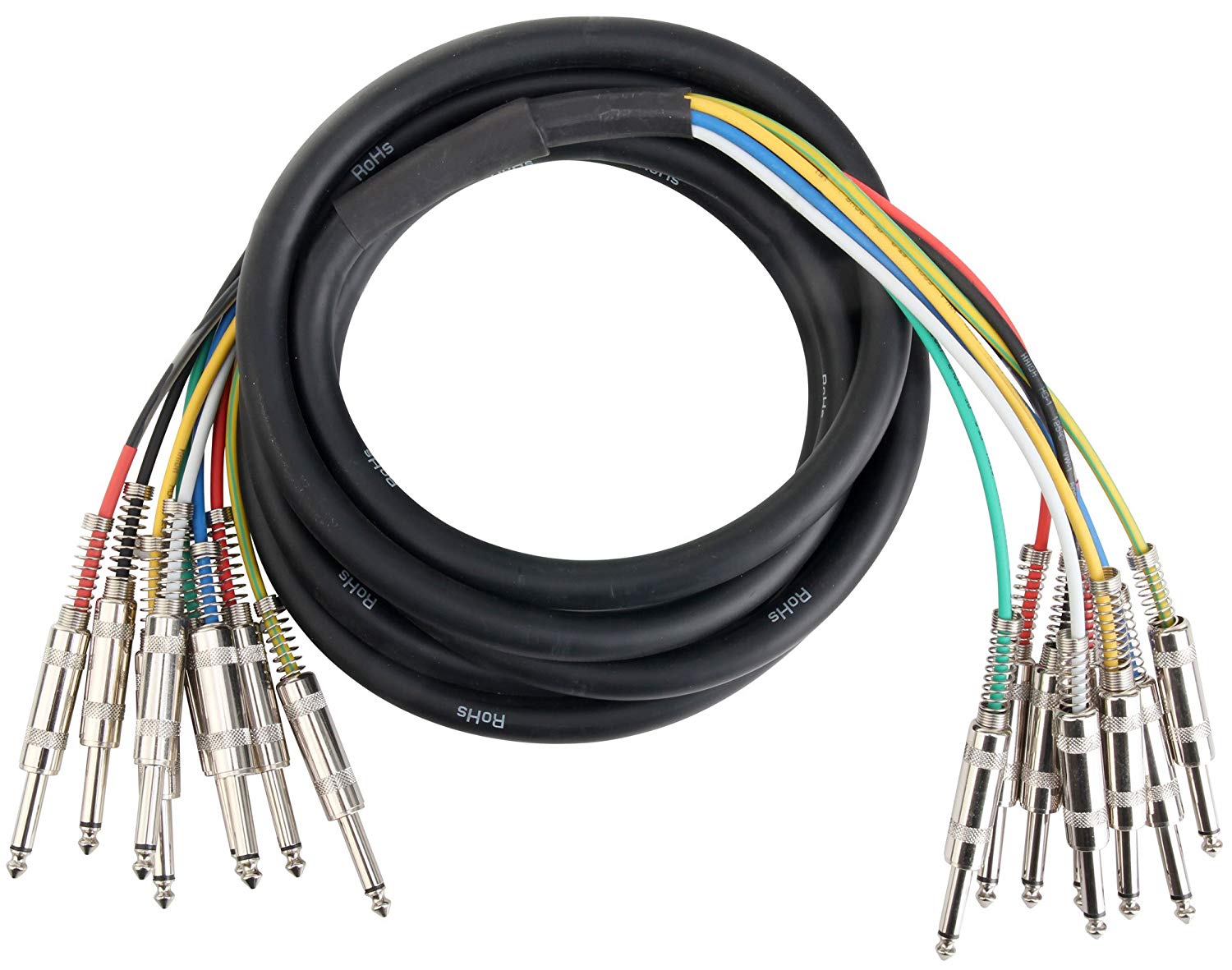 Pronomic 8 x 6.3 mm Jack Mono to 6.3 mm Jack Mono 8 x 3 m Multicore Cable for Studio & Stage, Multicolor, 3m