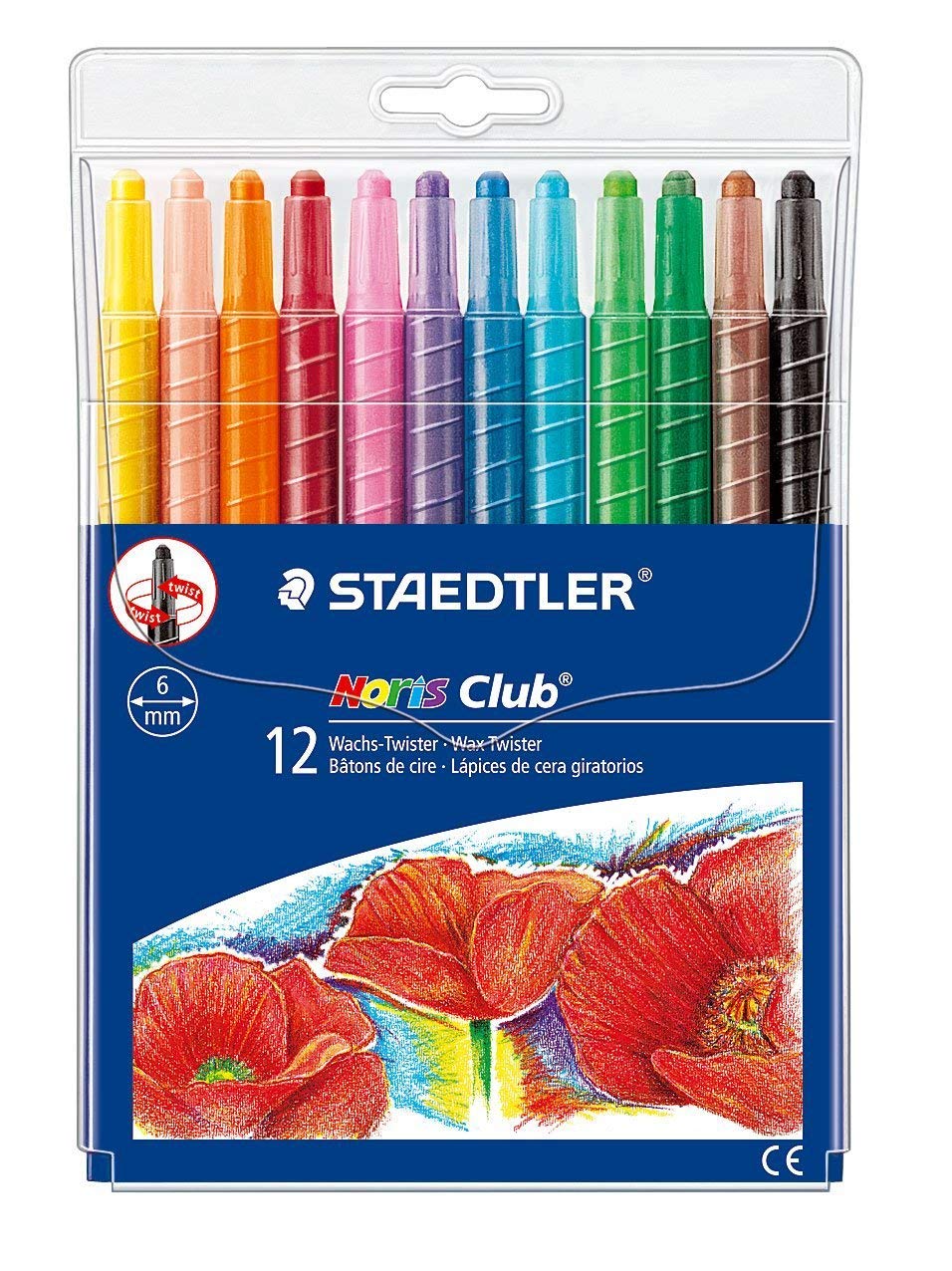 STAEDTLER 221 NWP12 Noris Wax Crayon Twister 6mm - Assorted Colours (Pack of 12), Multicolor, 1 count (Pack of 12)