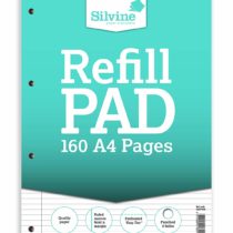 Silvine 160 Page A4 Refill Pad, Head Bound and Punched 4 Holes. Ruled Narrow Feint with Margin. Ref A4RPNM [Pack of 6]