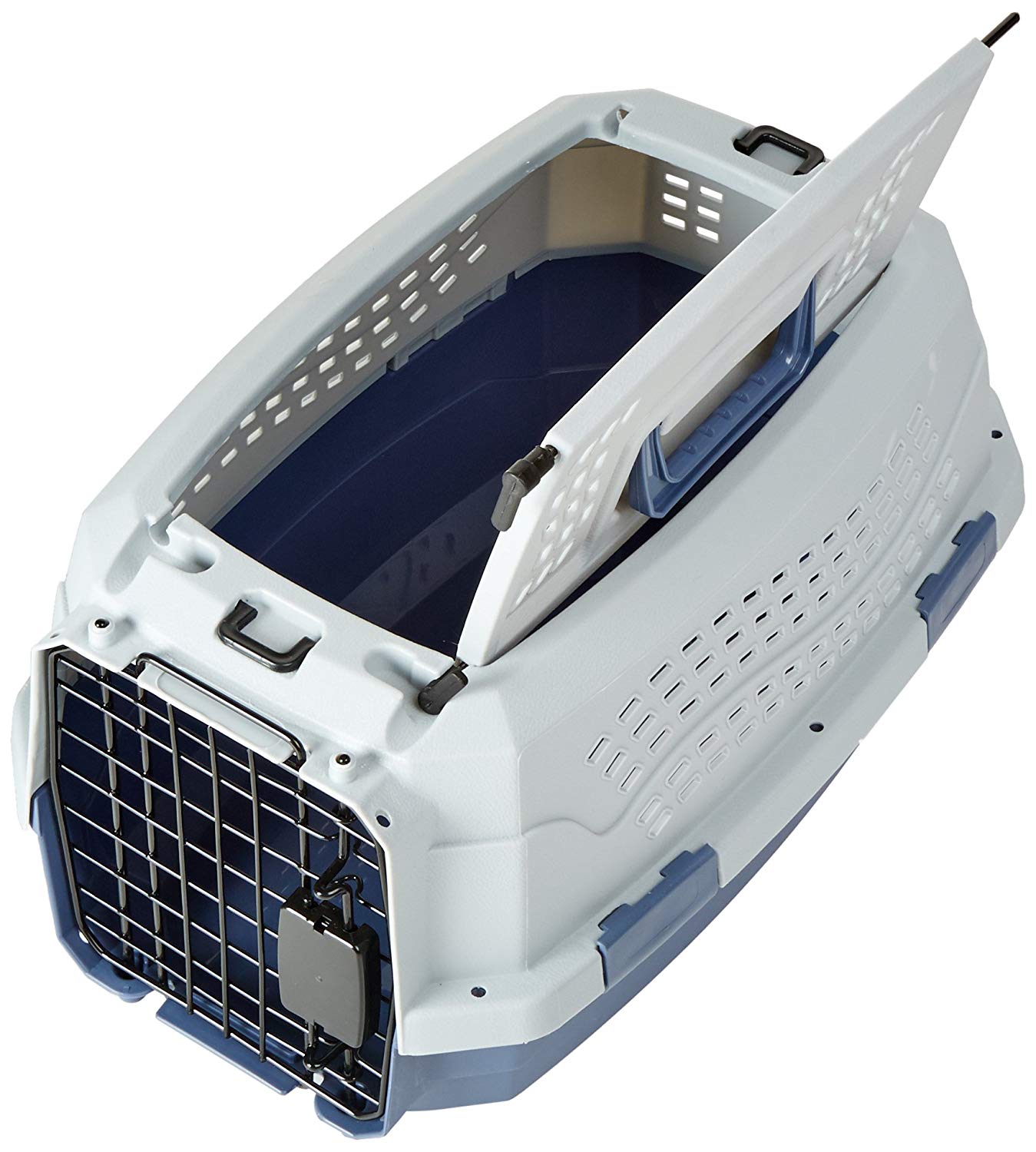 Amazon Basics Hard-Sided Cat Carrier, Two-Door Top-Load Pet Dog/Cat Travel Box Carrier, Blue, 48.3 L x 32 B x 25.4 H cm - Image 3