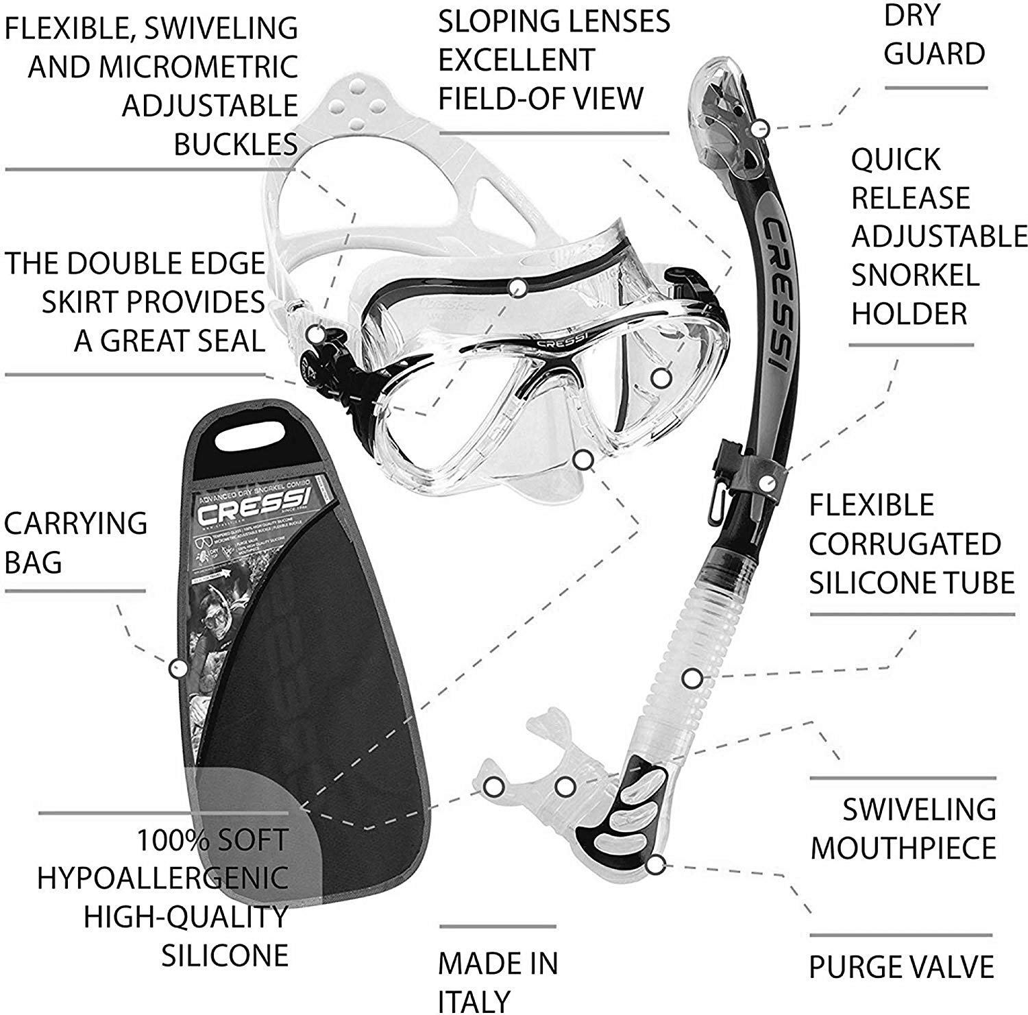 Cressi Big Eyes Evo & Alpha Ultra Dry Snorkel Set Adults, Silicone Snorkel Mask, Dry-Top Breathing Tube, Fit Diving Mask - Image 2
