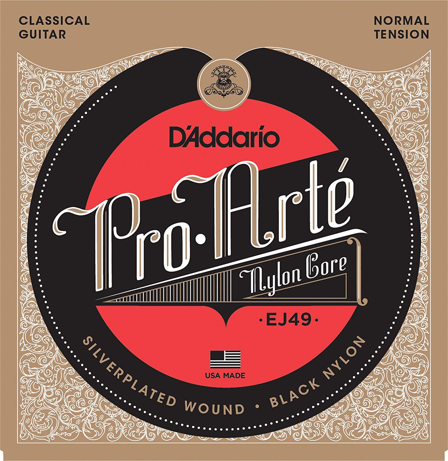D'Addario Guitar Strings, Pro-Arte Classical Guitar Strings, EJ49, Nylon Guitar Strings, Silver Plated Wound
