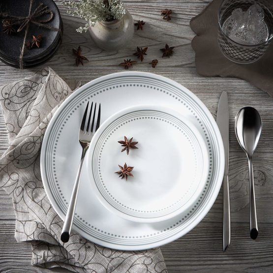 Corelle Mystic Gray Chip & Break Resistant 16pc Dinner Set, Service for 4, Glass and Stoneware, Grey, 16-piece - Image 2