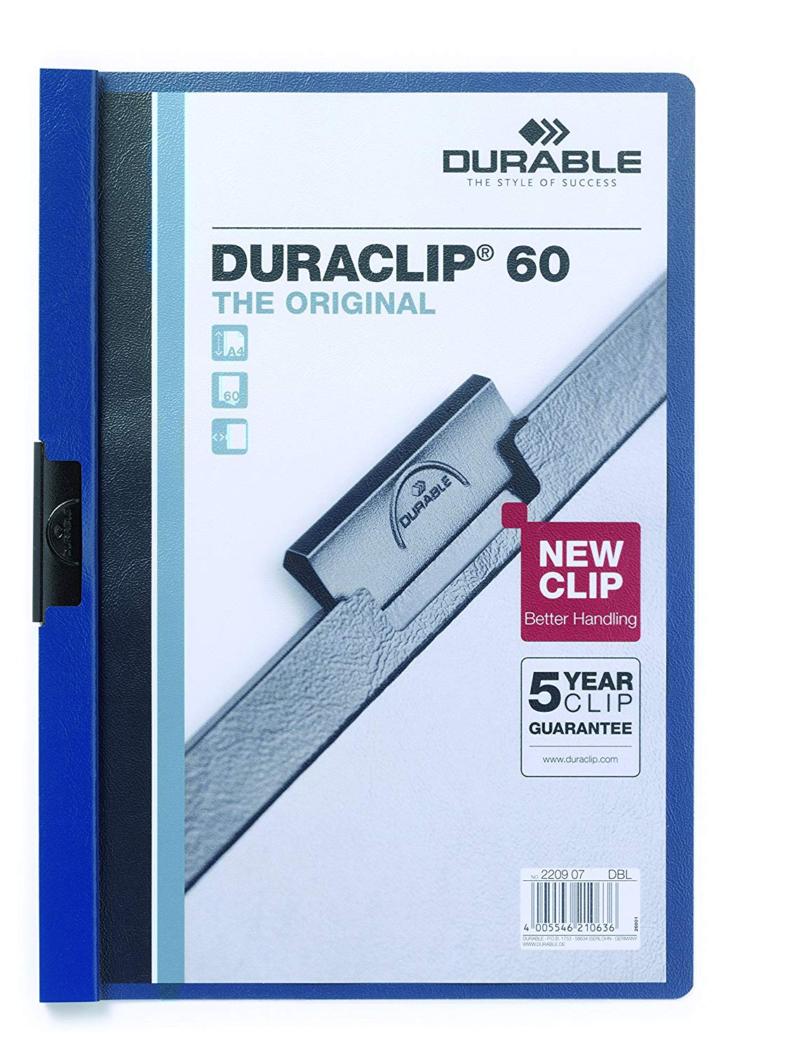 Durable DURACLIP 60 A4 Clip Folder, Holds Up to 60 Sheets of A4 Paper, Strong Metal Sprung Clip
