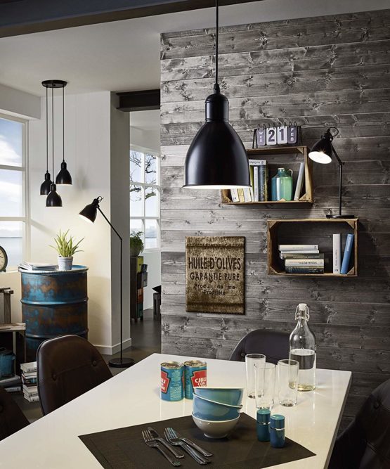 EGLO Pendant Lamp Priddy, 1 Bulb Vintage Pendant Light in Industrial Design, Retro Hanging Lamp made of Steel, Colour: Black, White, Socket: E27 - Image 3