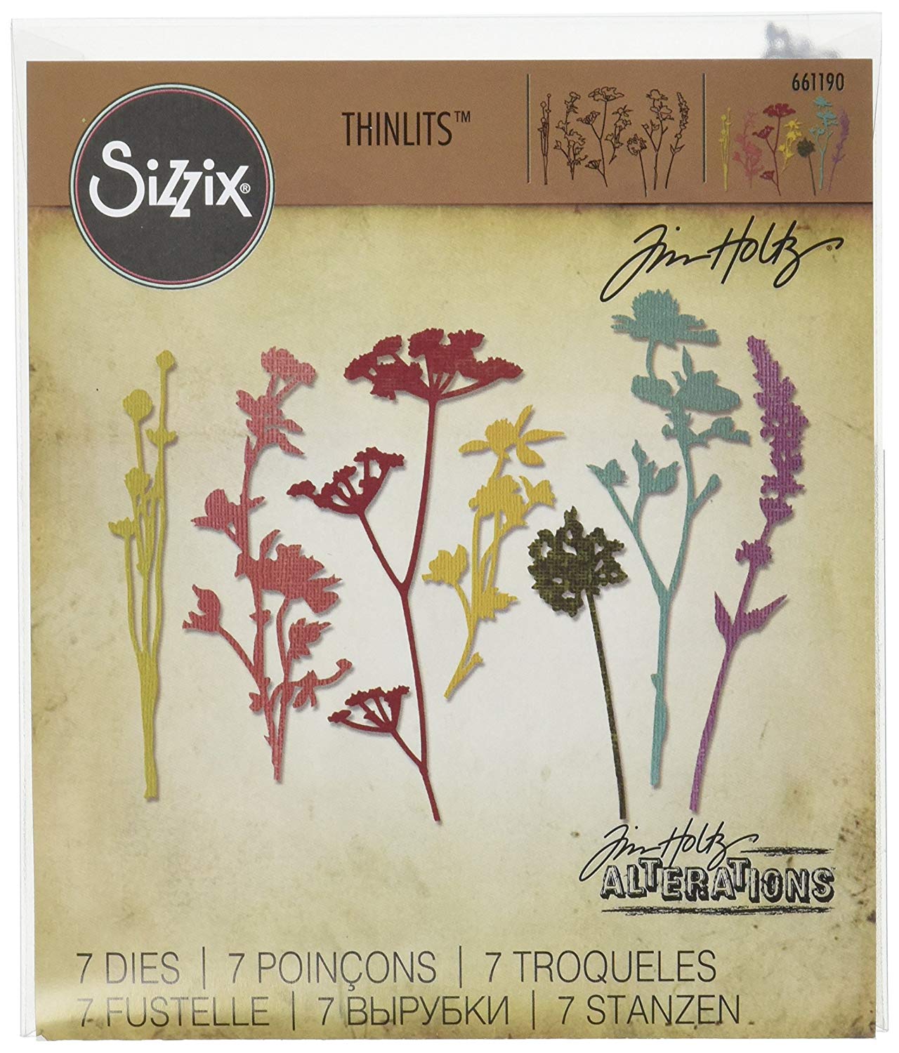 Sizzi Sizzix Thinlits Dies by Tim Holtz-Wildflowers, Other, Multi-Colour, 0.38x13.97x19.05 cm, 1-7/8x3 inches to 2-1/2x4-7/8 inches