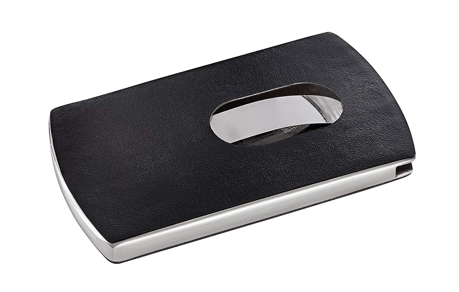 SIGEL VZ121 Business Card Case "Snap", leather look, Black/silver, for up to 12 cards (max. 91x57 mm), 60mm x 101mm x 13mm
