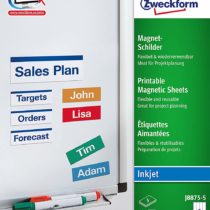 Avery Zweckform J8875-5 Printable Magnetic Sheets with Special Coating 50 x 140 mm 5 Sheets / 40 Labels White