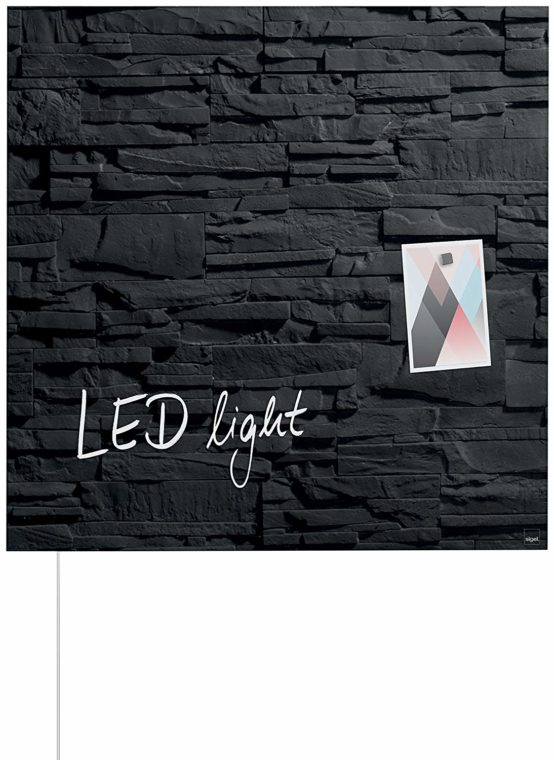 SIGEL GL454 Magnetic Glass Board/Magnetic Pinboard, with LED, 48 x 48 cm, Design Slate - Artverum