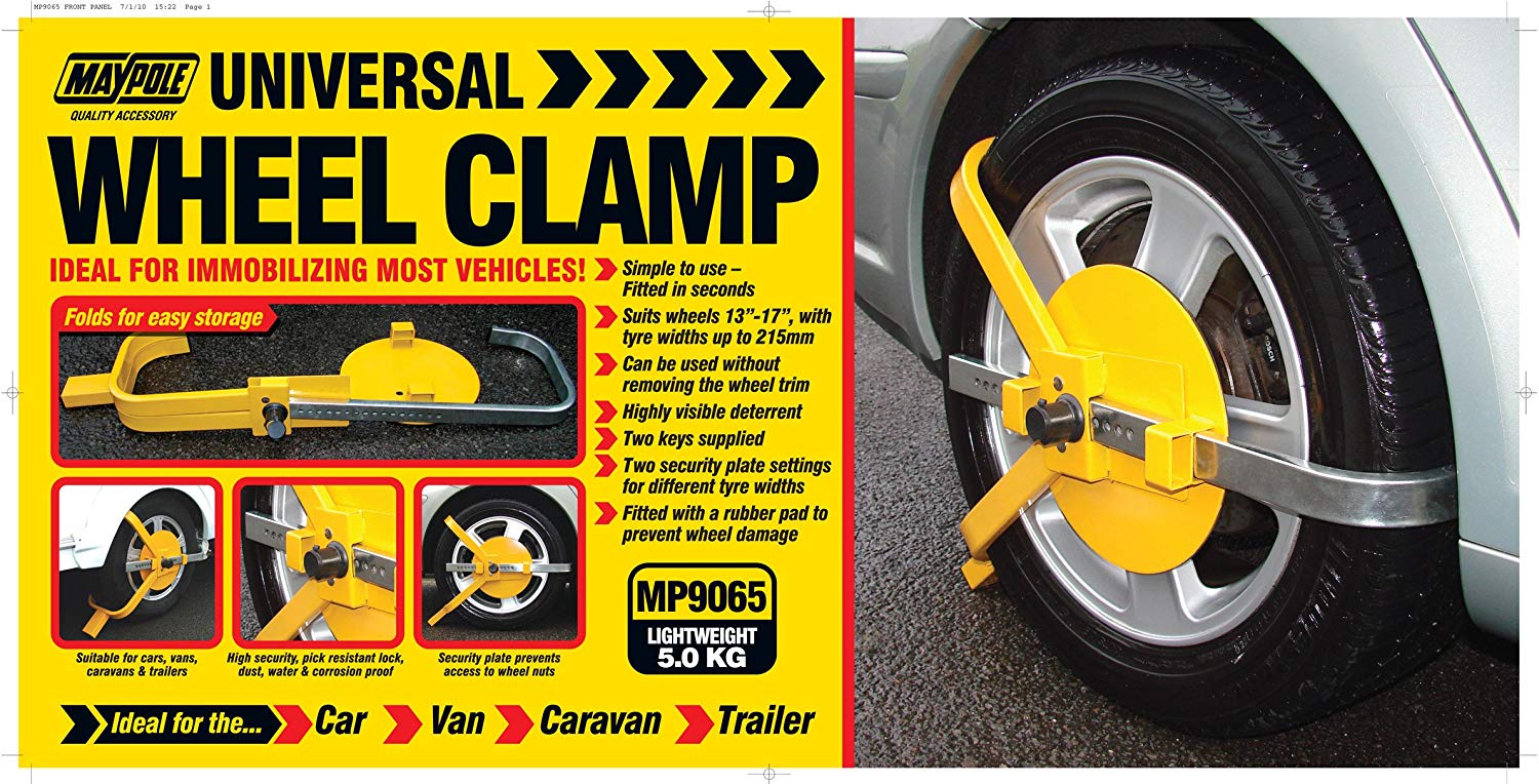 Maypole 13-17 Inch Universal Wheel Clamp Suitable for Cars Vans, Trailers