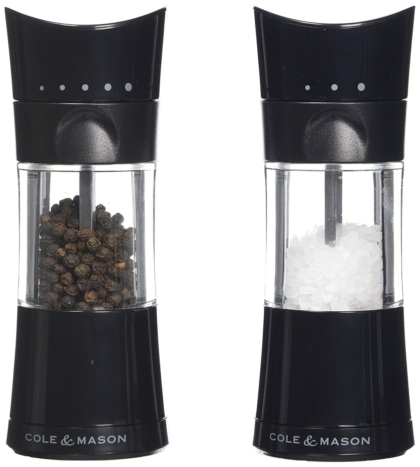 Cole & Mason Harrogate Black Salt and Pepper Grinder Set, Adjustable Ceramic Mechanism, Inverta, ABS Plastic, 154 mm