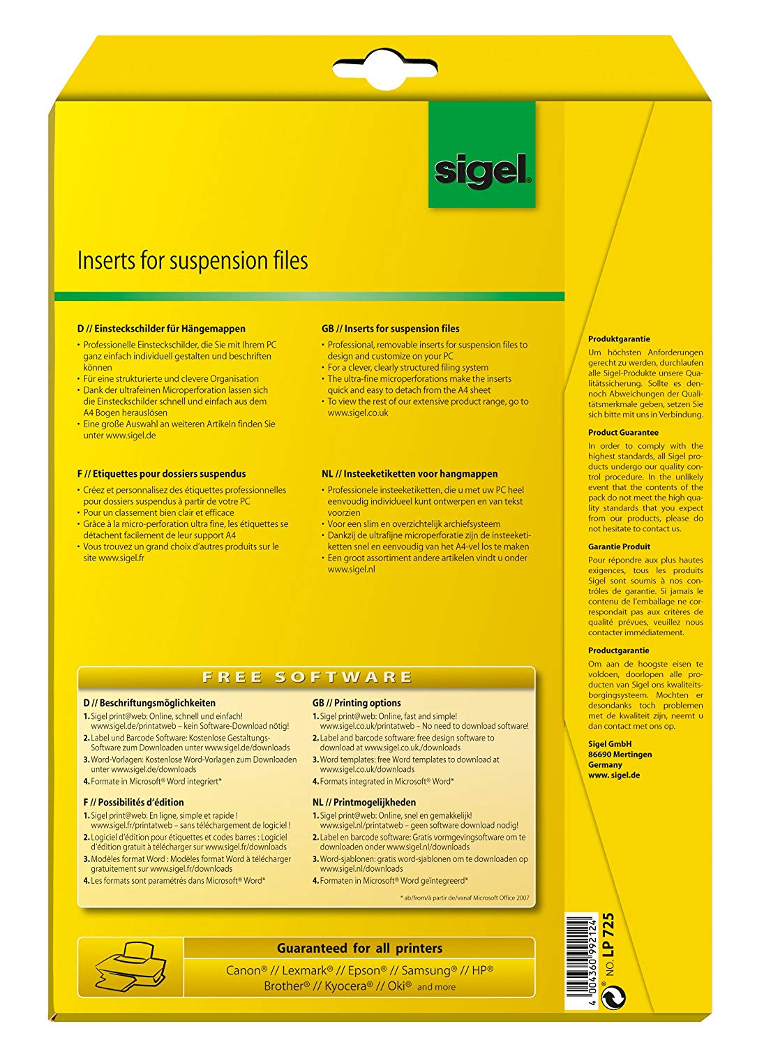 SIGEL LP725 Piece Inserts for suspension files 5.8 x 1.8 cm, 185 gsm, 180 Pieces equal to 4 sheets, White - Image 4