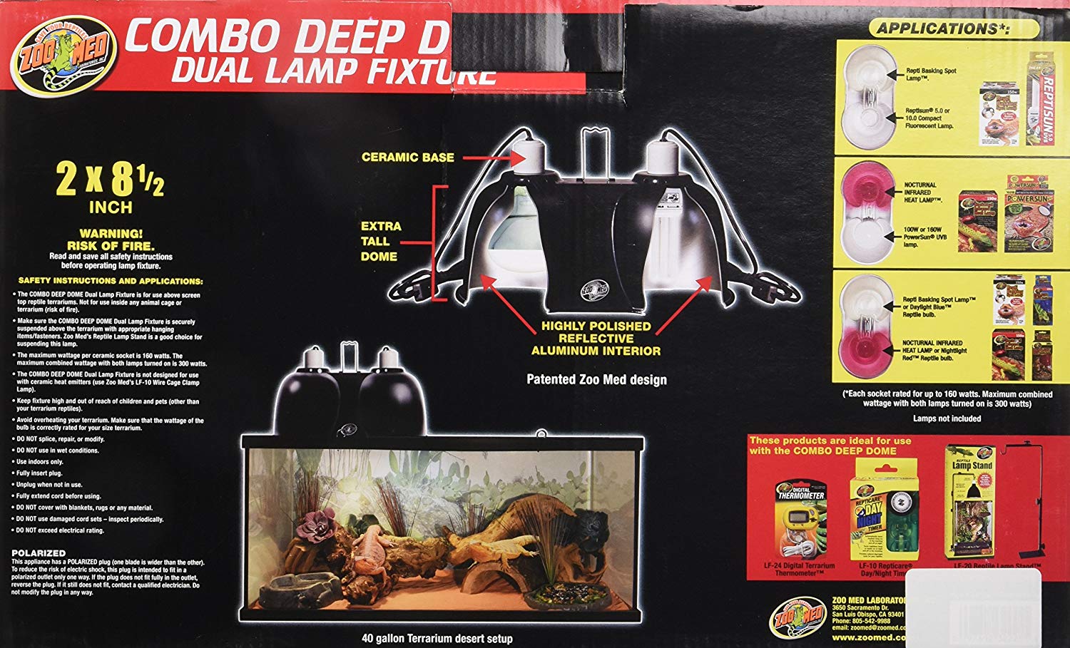 Zoo Med Combo Deep Dome Dual Lamp Fixture, Black - Image 3