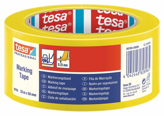 tesa PVC Floor and Lane Sports Hall Marking Tape, 33 m x 50 mm - Yellow