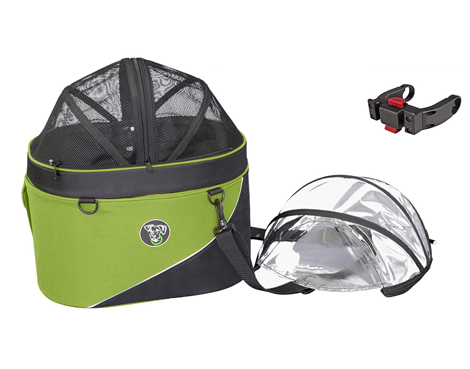 DoggyRide, Green Cocoon Bike Basket for Pets INCL. klickFix & Rain Cover, Pet Carier And Car Seat, M