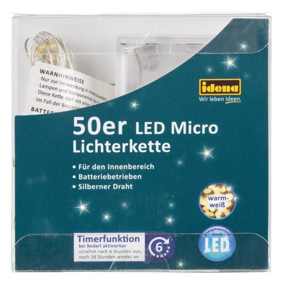 Idena 31825 LED Micro Fairy Lights with 50 LEDs in Warm White with 6 Hour Timer Function, Battery Operated, Approx. 5.2 m Long for Parties, Christmas, Decoration, Wedding, Mood Light - Image 2