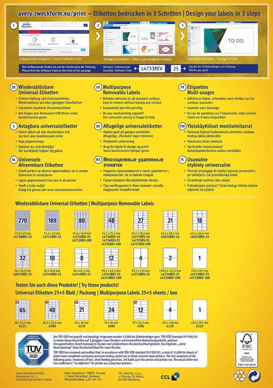 Avery Zweckform L4730REV-25 Universal Labels 2,700 Labels 2,700 Etiketten, 63,5 x 29,6 mm 2,700 - Image 3