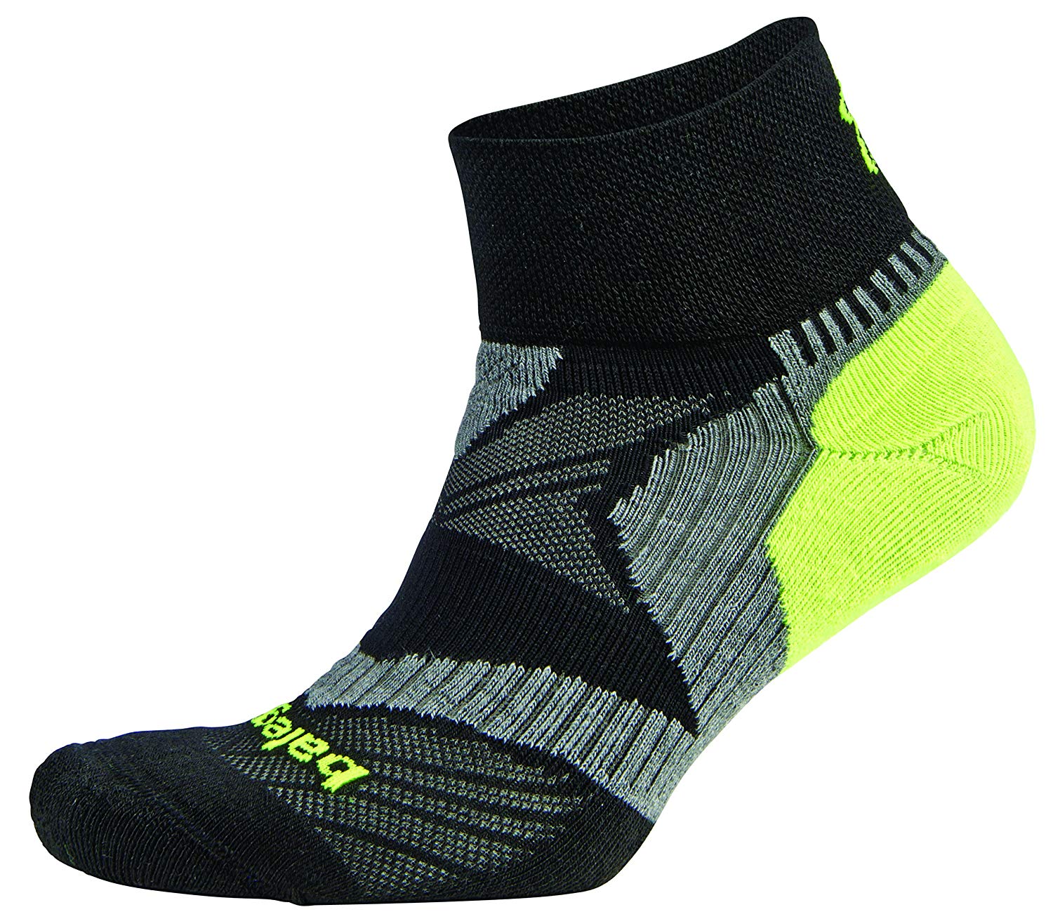 Balega Enduro V-Tech Quarter Socks - Black/Grey/Neon Yellow, Small