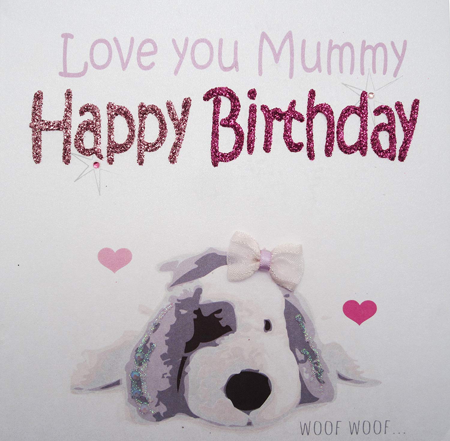 WHITE COTTON CARDS Puppy Love You Mummy Happy Handmade Birthday Card, N305, 16cm x 16cm