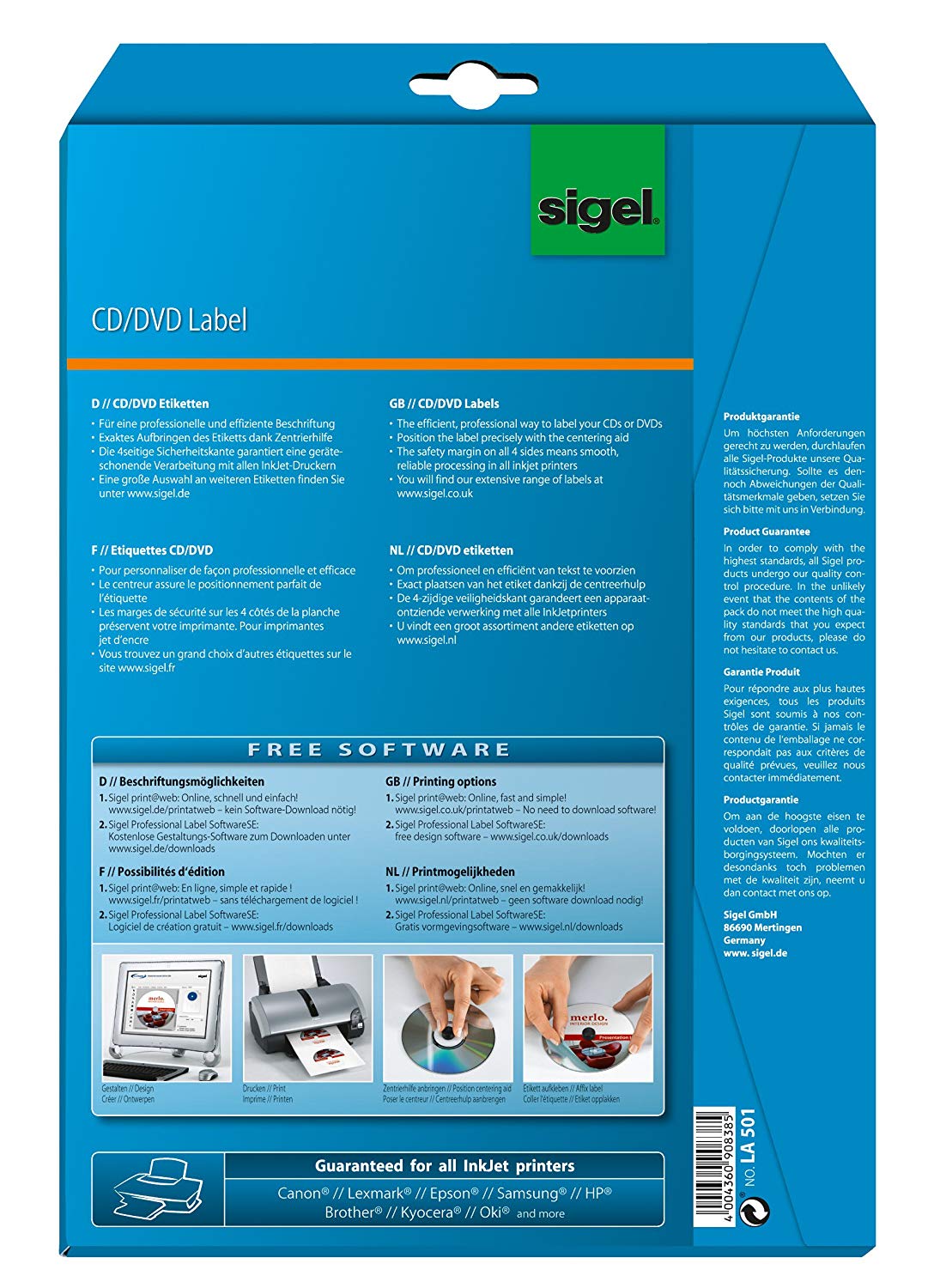 SIGEL LA501 CD/DVD Labels with centering aid, diameter 11.7 cm (center diameter 1.7 cm), 50 lbl equal to 25 sheets, White - Image 2