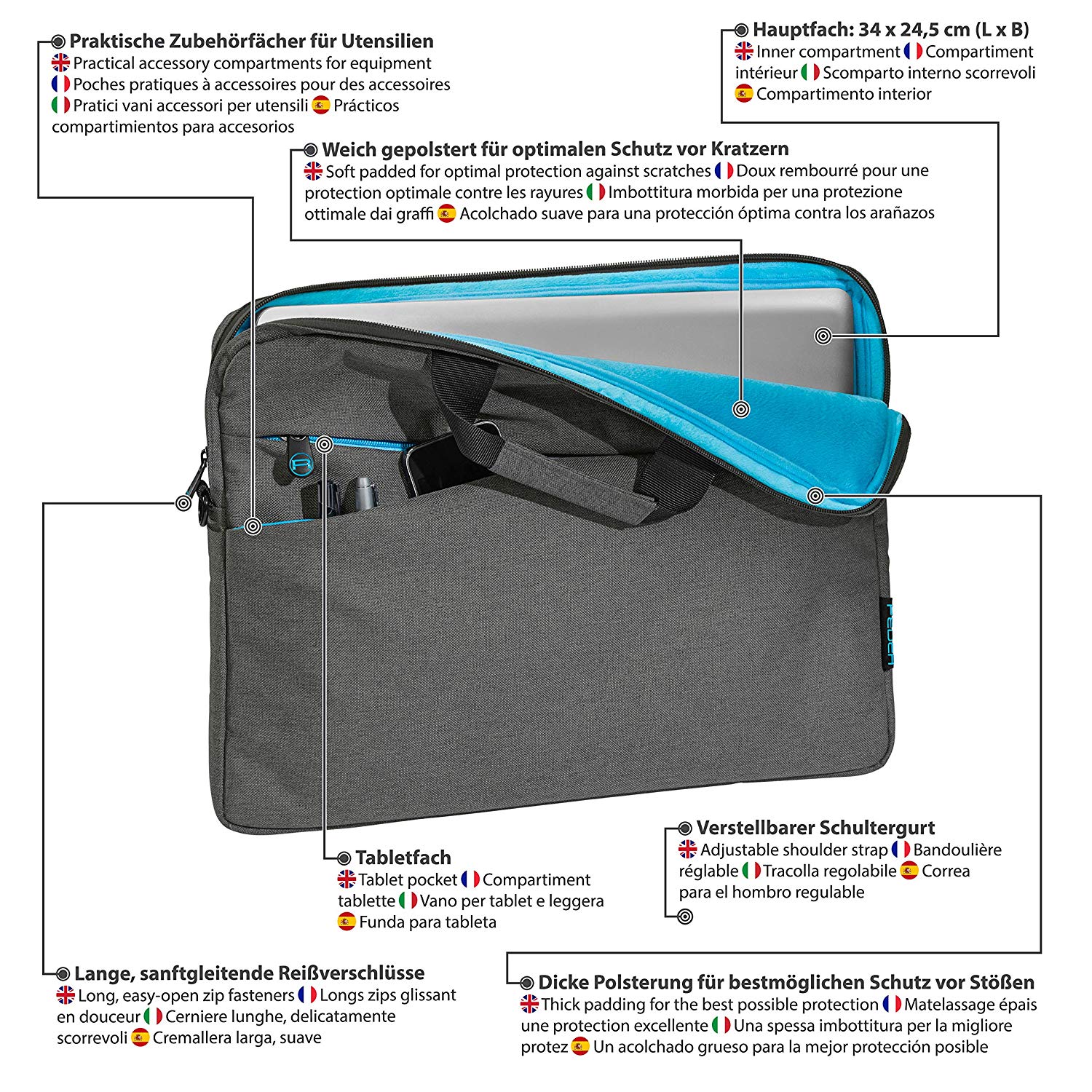 PEDEA laptop bag "Fashion" bag for notebooks with screens up to 13.3 inches (33.8 cm); shoulder bag with shoulder strap incl. notebook lock - Image 4