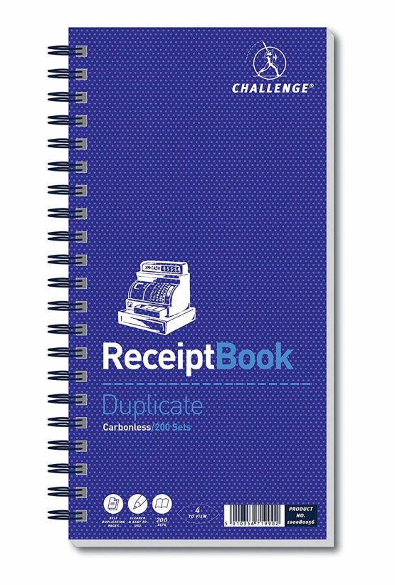Challenge 280 x 141 mm Wirebound Receipt Book, 200 Sets, White