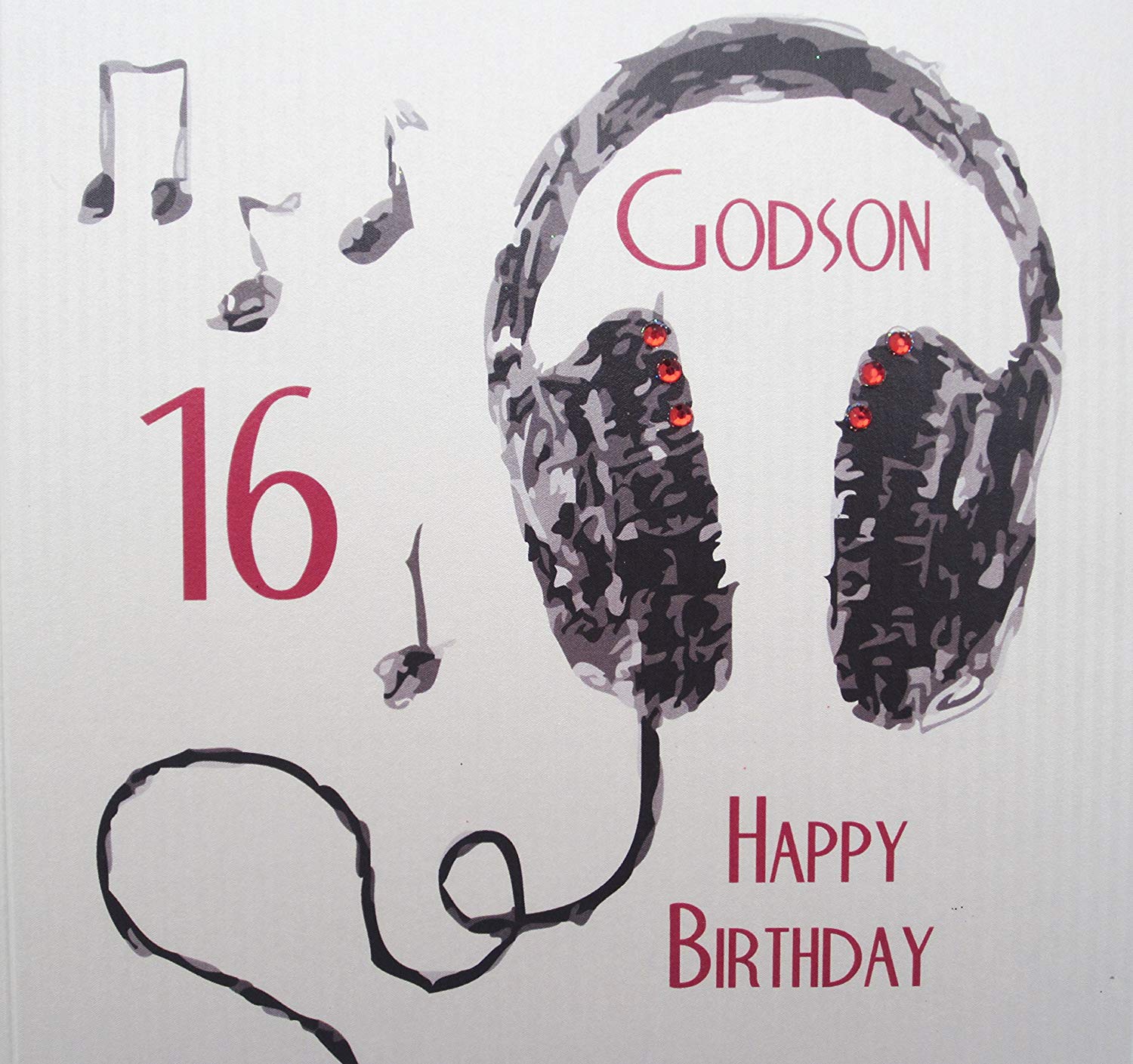 white cotton cards Handmade Godson 16 Happy Headphones 16th Birthday Card, White, SB54-gd16, 16cm x 16cm