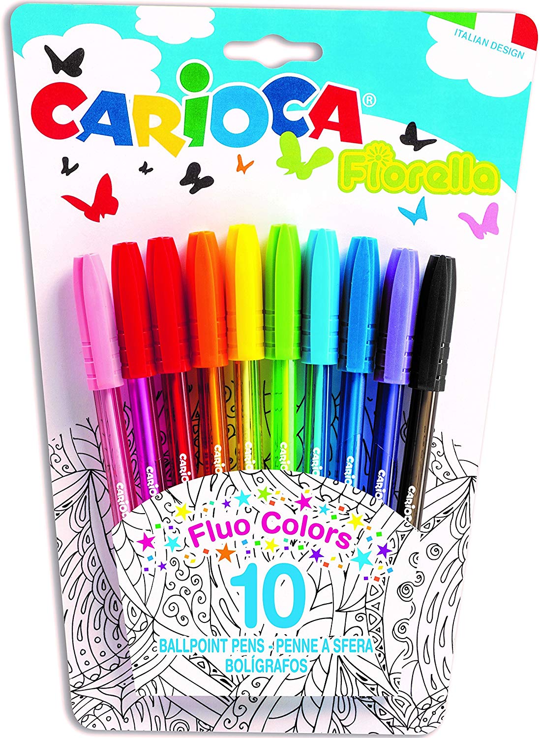 Carioca 42775 Fiorella Ballpoint Pen for Precise Writing (Pack of 10), multicoloured, 10 Unità (Confezione da 1)