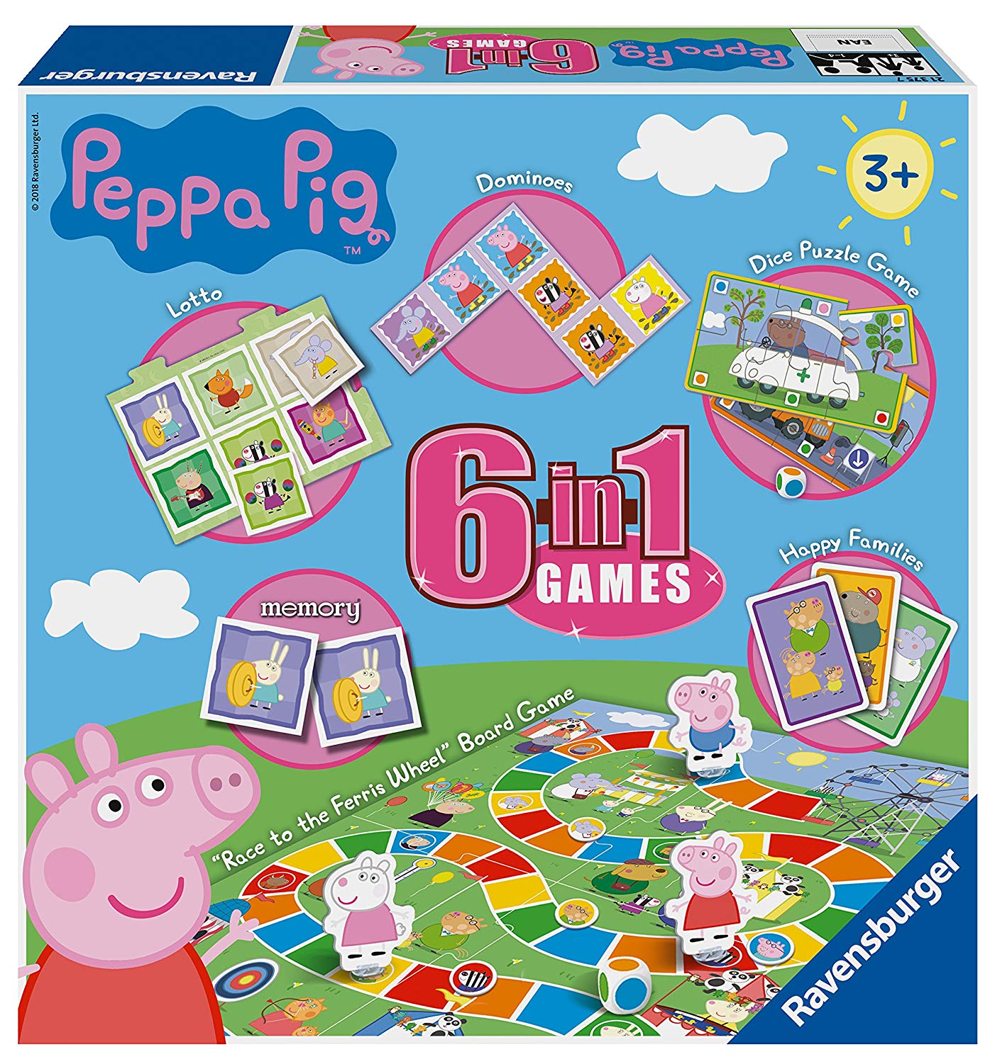 Ravensburger Peppa Pig 6-in-1 Game for Kids Age 3 Years and Up, Bingo, Dominoes, Snakes & Ladders, Checkers