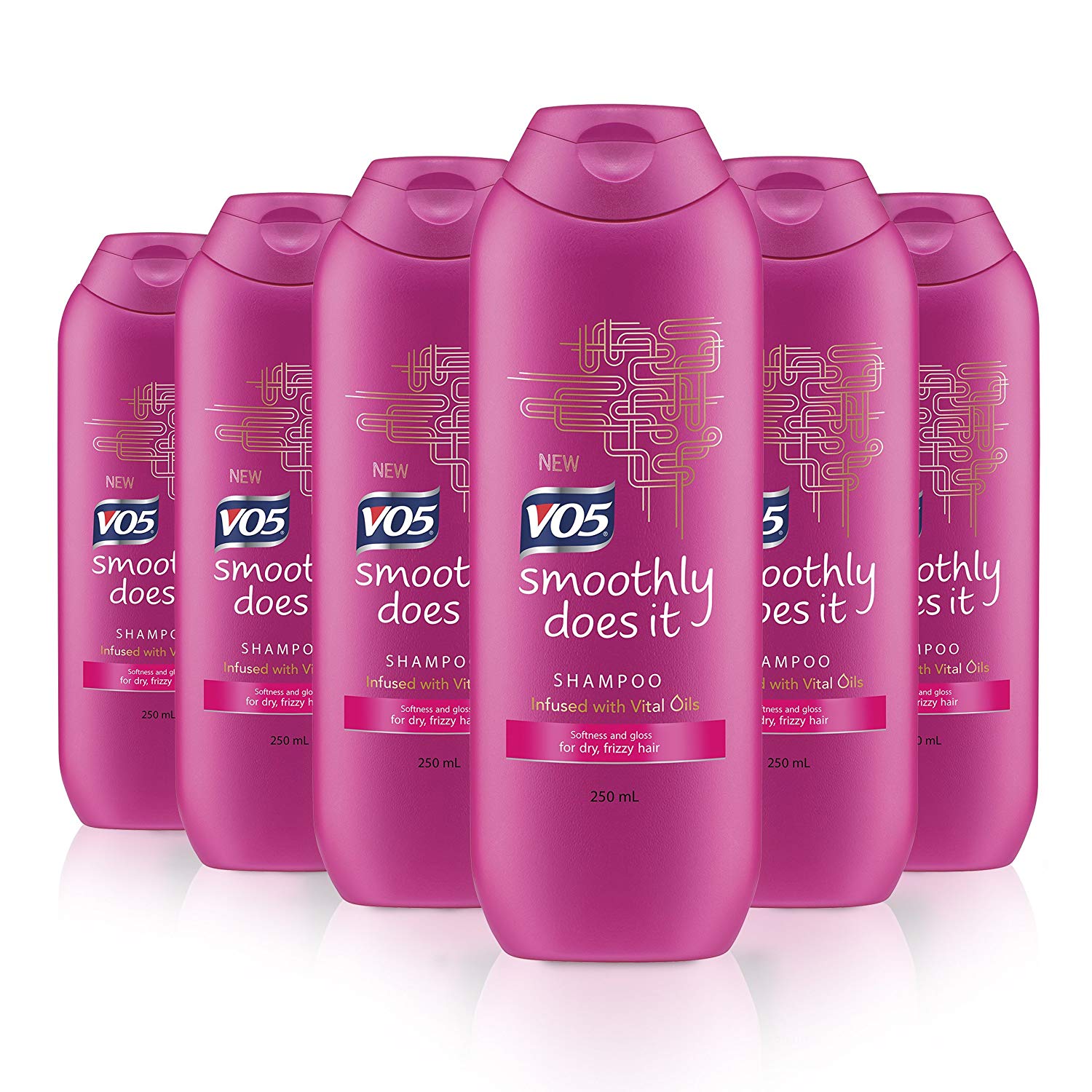 Alberto VO5 Smoothly Does It Shampoo Infused with Vital Oils for Dry Frizzy Hair, Anti-Frizz and Shine, 250ml, Pack of 6