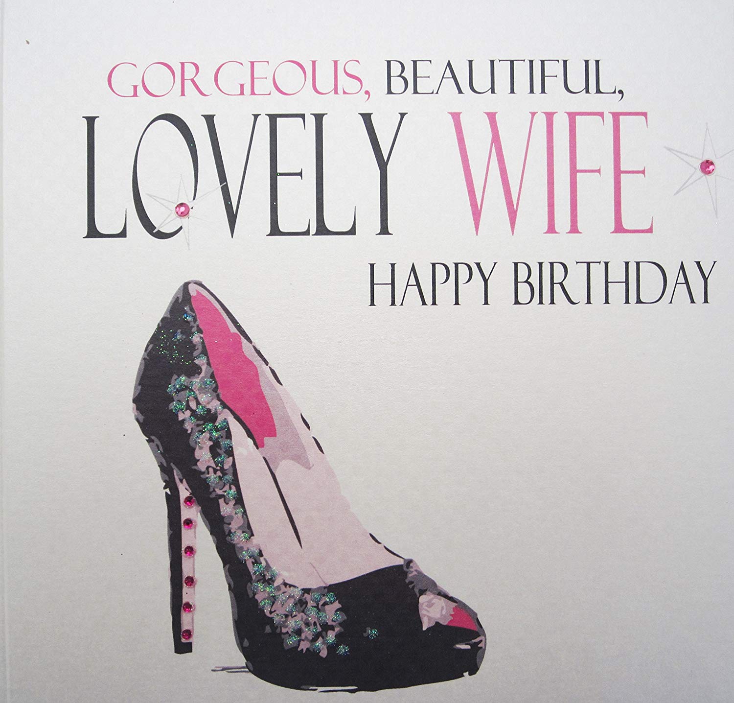WHITE COTTON CARDS Gorgeous, Beautiful, Lovely Wife Happy Birthday Handmade Card, N63-W