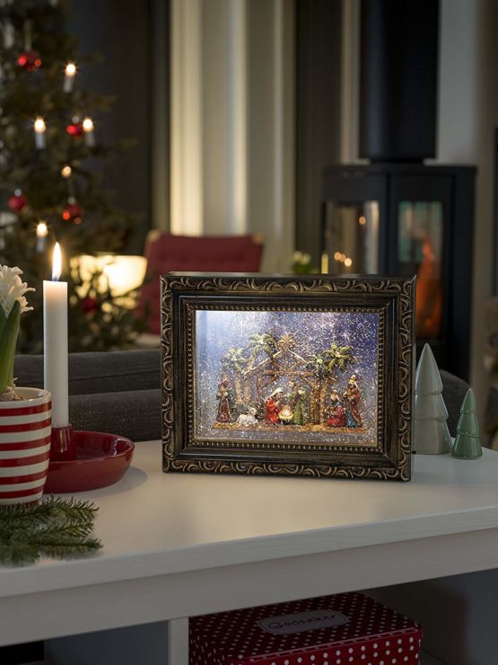 Konstsmide 4358-000 LED Snow Globe Picture Frame "Nativity Scene" ,2 Warm White Diodes, Brown, 19.5 cm*4.0 cm*24.5 cm - Image 3