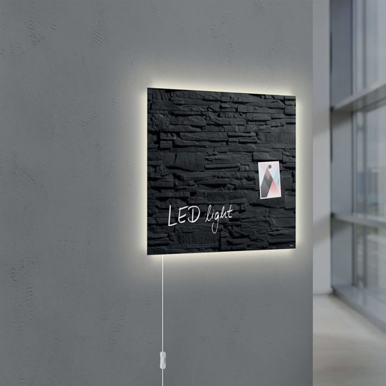 SIGEL GL454 Magnetic Glass Board/Magnetic Pinboard, with LED, 48 x 48 cm, Design Slate - Artverum - Image 2
