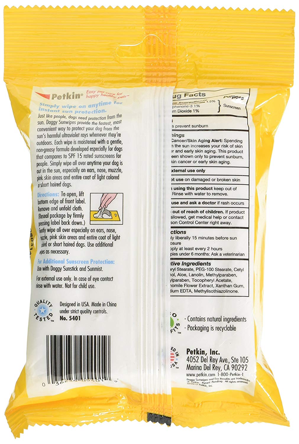 Petkin SPF15 Sunscreen Wipes, White, 20 Count (Pack of 1) - Image 2